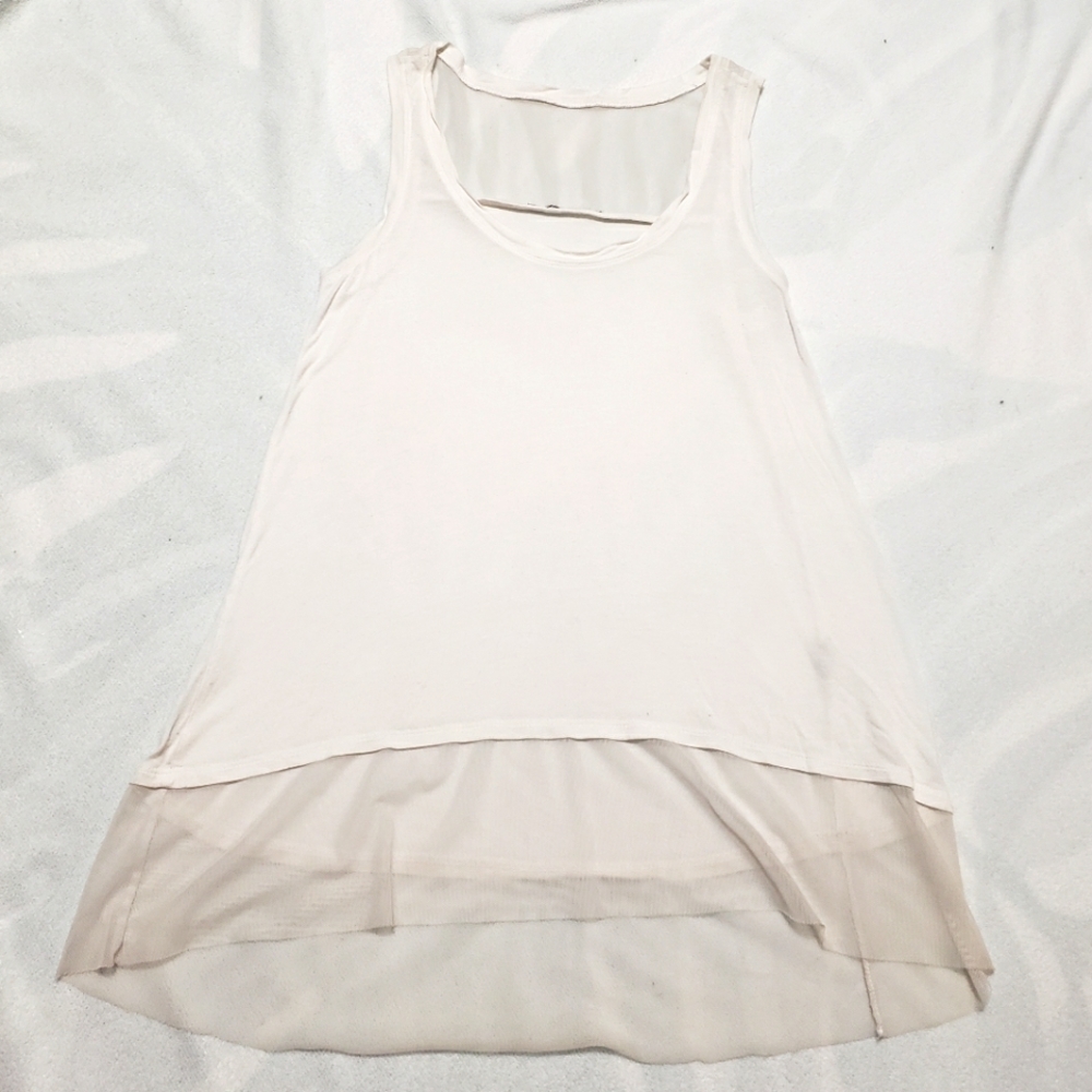White Mesh Paneled Tank Top